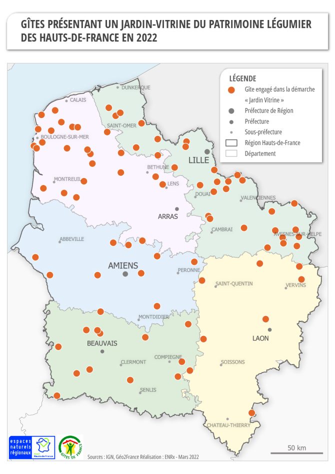 carte des gîtes présentant un Jardin Vitrine du patrimoine légumier des Hauts-de-France